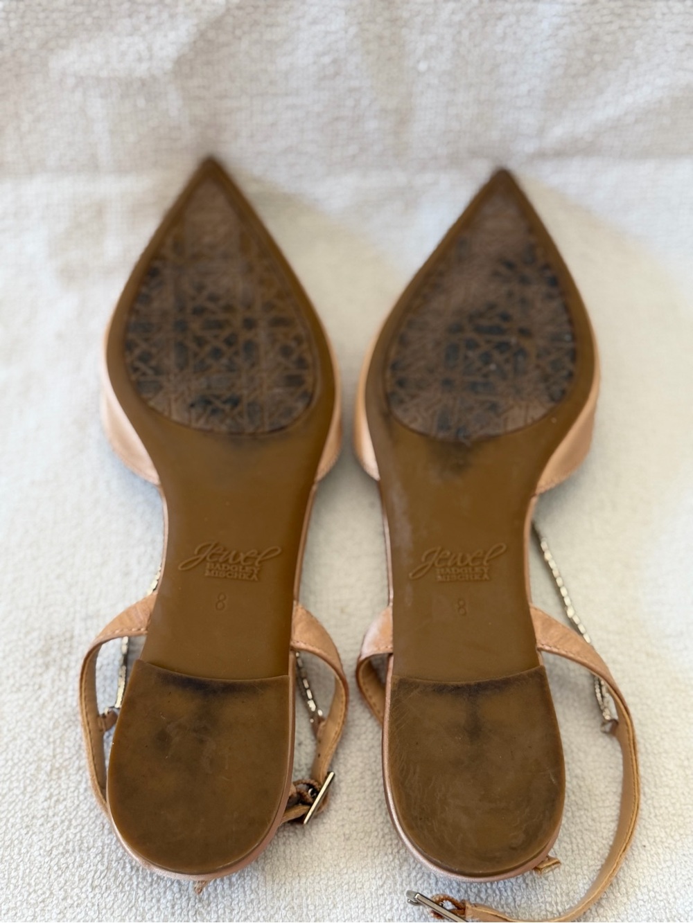 Badgley Mischka Tan Jeweled Pointed Slingback Flats - Picture 3 of 3